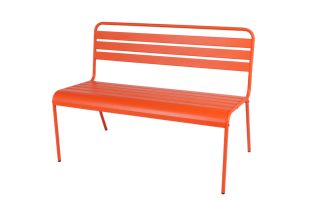 MaximaVida metalen tuinbank Max met rugleuning in de kleur oranje schuin voor